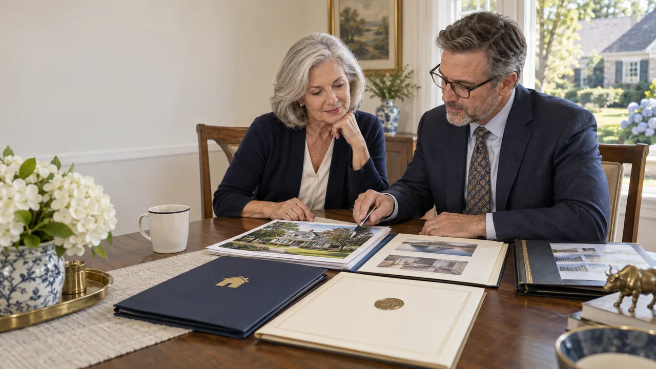 A widow and appraiser review a home valuation, ownership file, and permanent inherited-property basis ledger