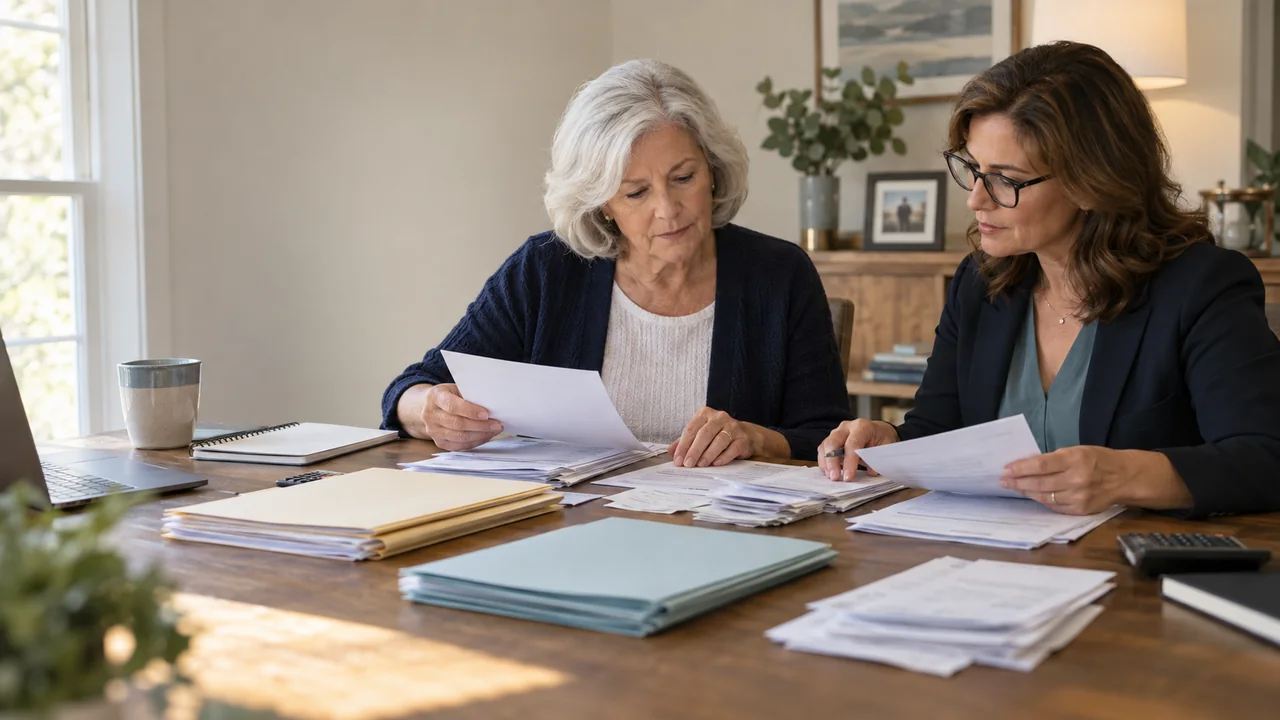 A widow and fiduciary tax professional sort final-year medical bills, pharmacy records, insurance statements, and payment evidence