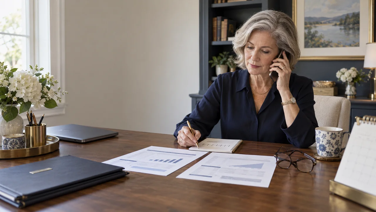 A widow compares two benefit estimates and an age timeline while speaking with Social Security.